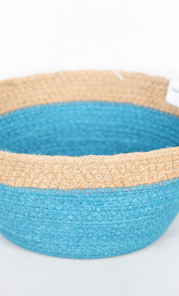 Cuenco de yute bicolor azul
